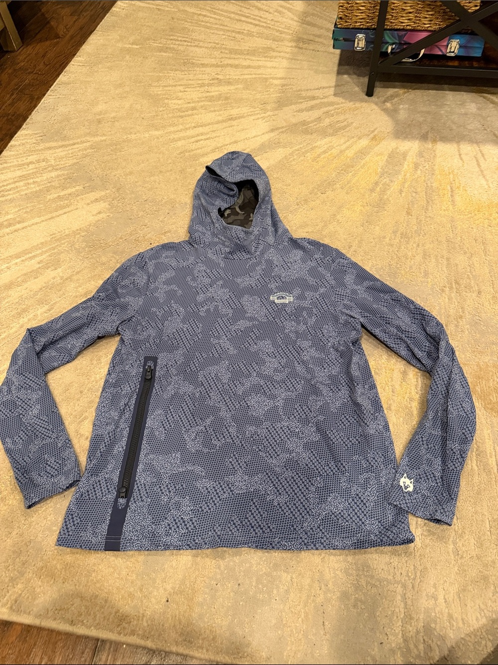 Greyson Wolf Hoodie Mens Blue Botanical Camo Print Performance zip pocket size S